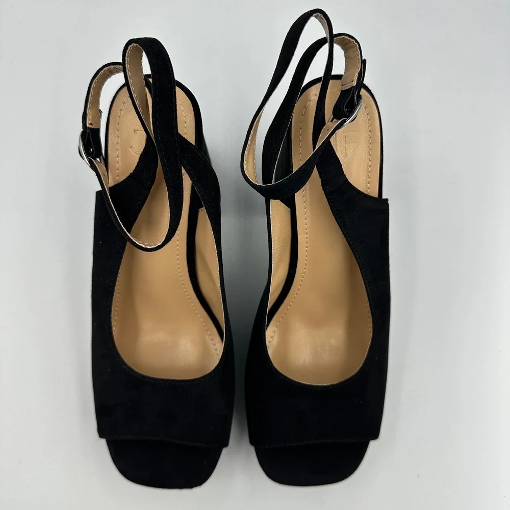 JustFab Hadley Black Platform Block Heeled Sandals Sz 8 NIB Bratz Style Peep Toe
